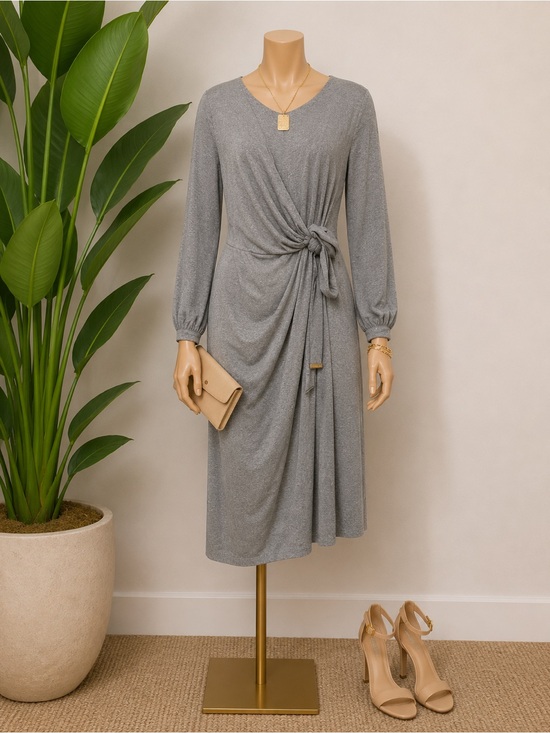Tommy Hilfiger Dresses & Skirts - Tommy Hilfiger Silver-Grey Long Sleeve Knot Wrap Dress